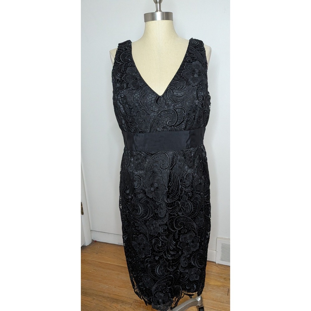 Adrianna Papell Sz 16 Black Lace Sleeveless Sheath Dress Cocktail Party Evening